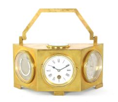 A LATE 19TH CENTURY BRASS CASED DESK CLOCK COMPENDIUM