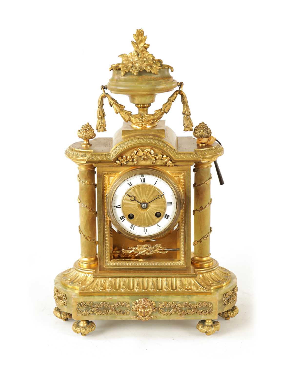 A LATE 19TH CENTURY FRENCH ORMOLU AND ONYX MANTEL CLOCK