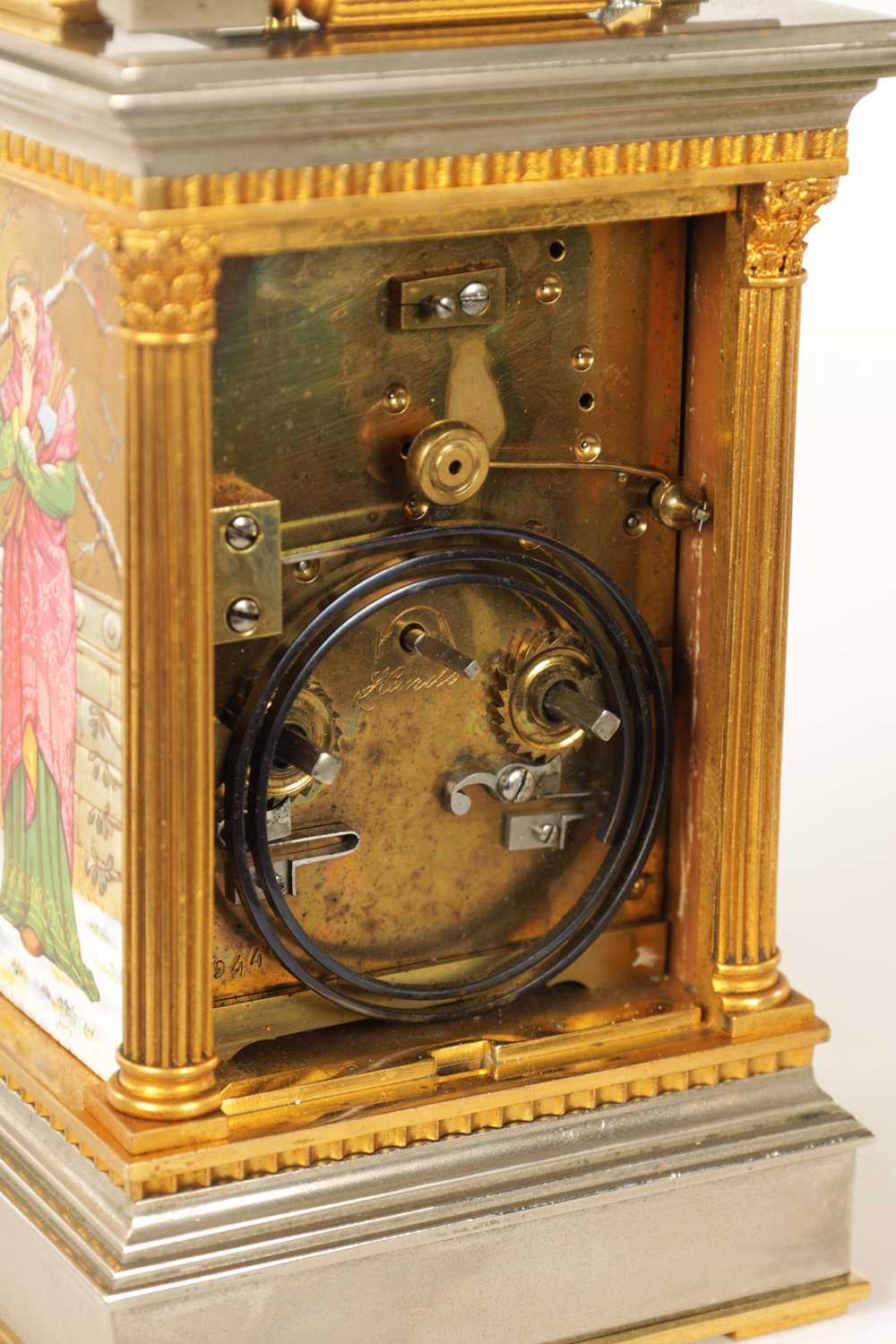 A LATE 19TH CENTURY FRENCH PORCELAIN PANELLED REPEATING CARRIAGE CLOCK - Image 9 of 10