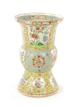 A CHINESE QING DYNASTY YELLOW GROUND FAMILLE ROSE VASE