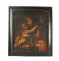 AN INTERESTING 17TH / 18TH CENTURY OIL ON CANVAS MADONA AND CHILD