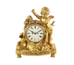 AN ENGLISH REGENCY ORMOLU DOUBLE FUSEE FIGURAL MANTEL CLOCK