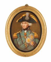 A 19TH CENTURY CONTINENTAL PAINTED OVAL PORCELAIN PLAQUE OF ADMIRAL LORD NELSON