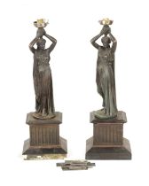 A LARGE PAIR OF LATE 19TH CENTURY BRONZE METAL FIGURAL LAMPS