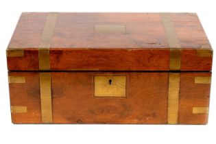 A 19TH CENTURY BRASS BOUND WALNUT WRITING BOX