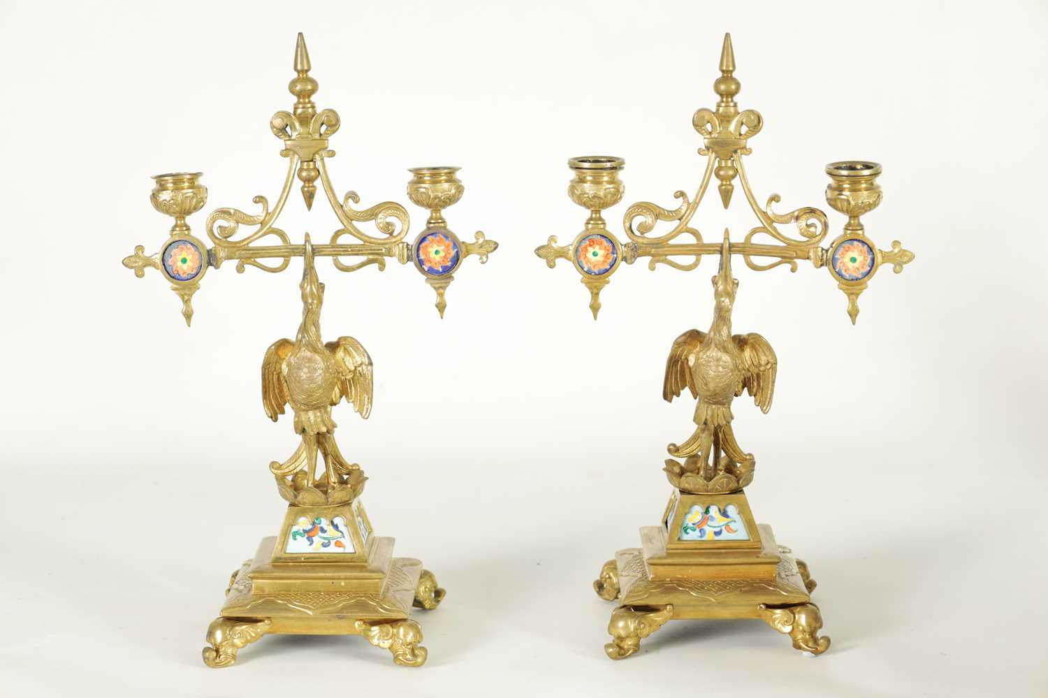 A PAIR OF LATE 19TH CENTURY BRASS AESTHETIC PERIOD DOUBLE BRANCH CANDELABRA - Image 7 of 10