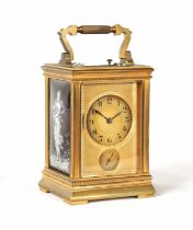 A LATE 19TH CENTURY FRENCH GILT BRASS LIMOGES ENAMEL REPEATING CARRIAGE CLOCK