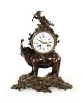 THUILLIER, A PARIS. A LATE 19TH CENTURY FRENCH PATINATED BRONZE MANTEL CLOCK