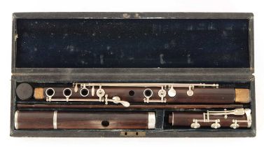 RUDALL & ROSE NO 29. EARLY COCUS WOOD AND SILVER KEYWORK BOEHM SYSTEM FLUTE