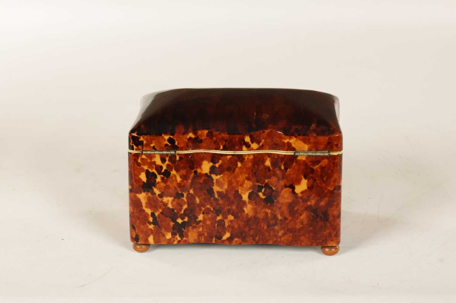 A 19TH CENTURY TORTOISESHELL AND IVORY SERPENTINE SHAPED TEA CADDY - Image 6 of 8