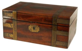 A LATE GEORGIAN MAHOGANY BRASS BOUND BOX