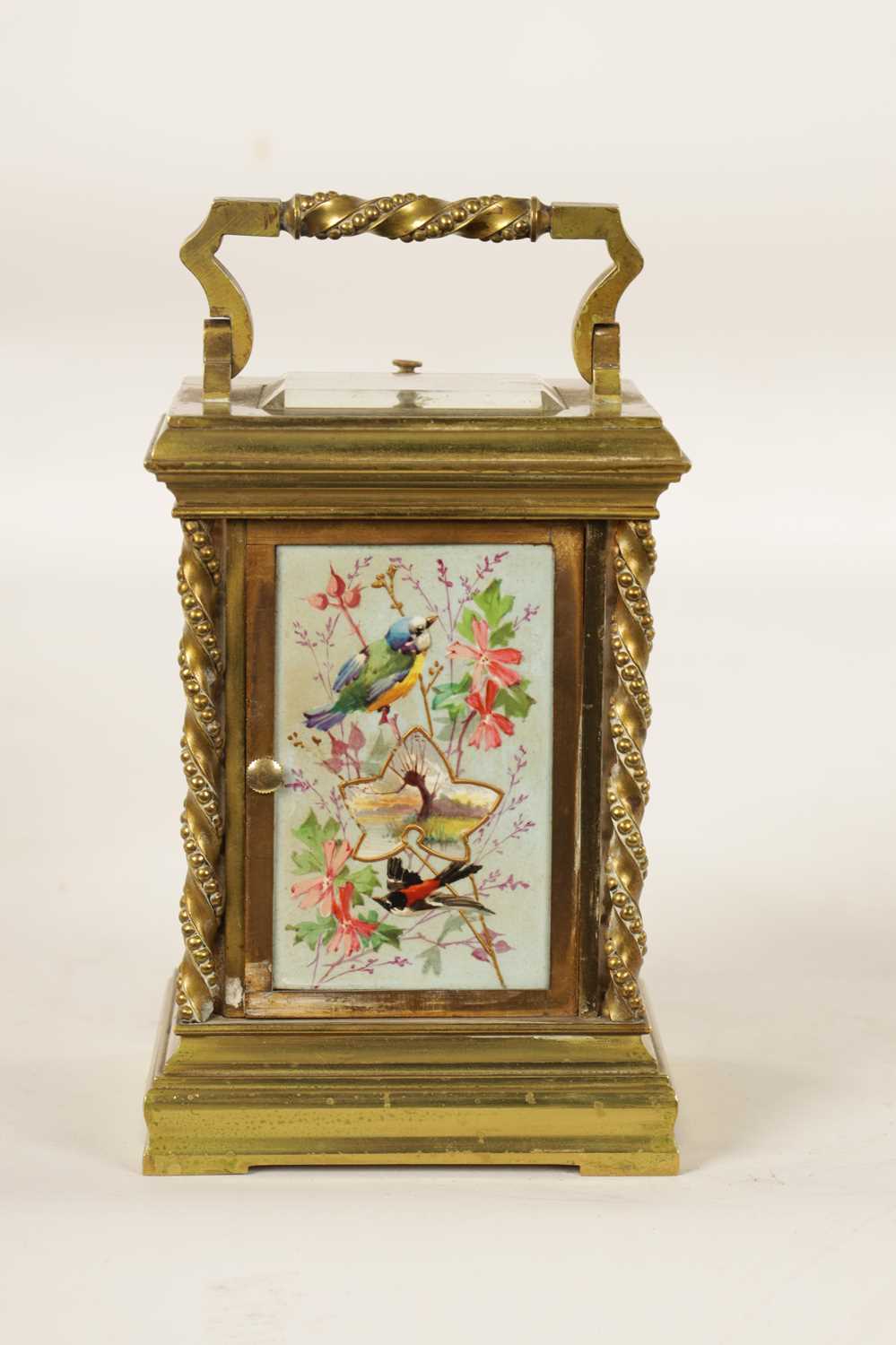 A LATE 19TH CENTURY FRENCH PORCELAIN PANELLED REPEATING CARRIAGE CLOCK - Image 4 of 7