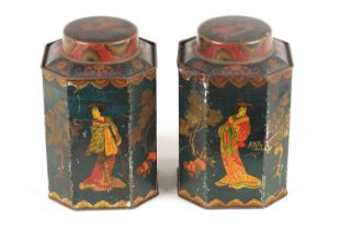 A PAIR OF EARLY 20TH CENTURY TOLEWARE TEA CANISTERS