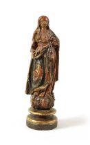 A 17TH CENTURY CARVED POLYCHROME FIGURE OF THE VIRGIN MARY