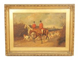 A 19TH CENTURY HUNTING SCENE OIL ON CANVAS