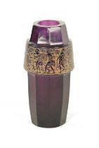 AN EARLY 20TH-CENTURY PURPLE GLASS VIENNA SECESSIONIST VASE IN THE MOSER STYLE