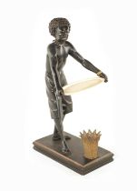 A 19TH CENTURY CARVED WOOD AND IVORY BLACKAMOOR “CARD” FIGURE