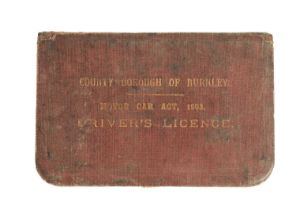 AN ORIGINAL 1908 COUNTY BOROUGH OF BURNLEY DRIVING LICENSE