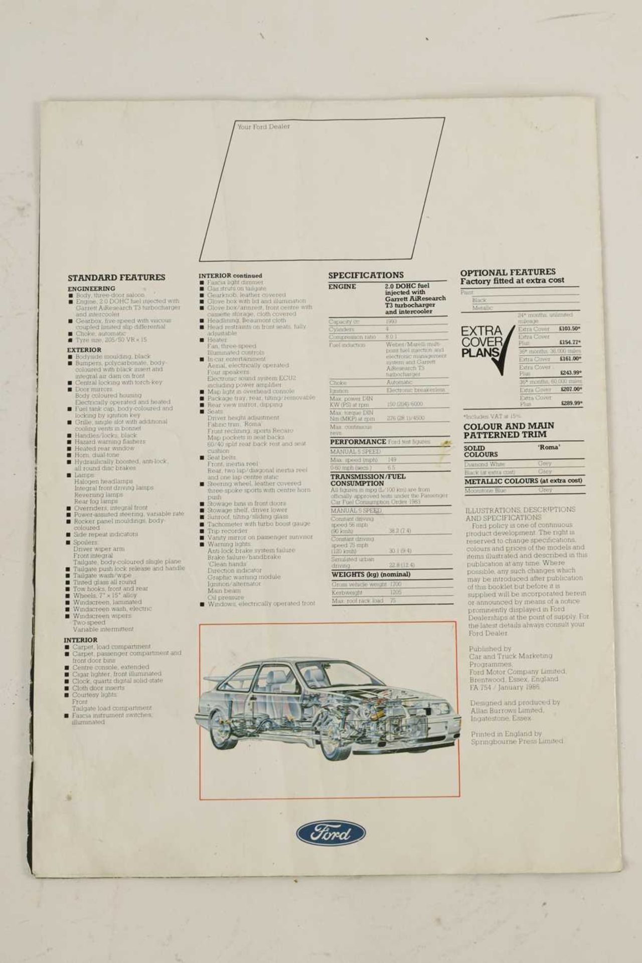 AN ORIGINAL FORD SIERRA RS COSWORTH VEHICLE SALES BROCHURE - Image 4 of 5