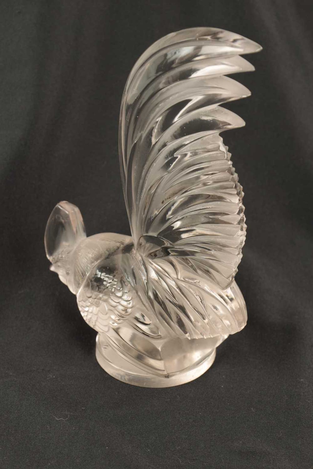 A RENE LALIQUE 'COQ NAIN' CLEAR GLASS AND FROSTED CAR MASCOT - Image 5 of 10