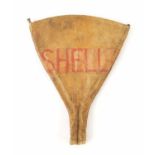A 1920S OR PROBABLY EARLIER SHELL FOLD FLAT CANVAS OIL FUNNEL