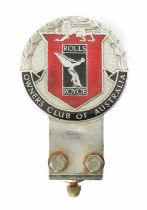 AN ENAMEL ROLLS ROYCE OWNERS CLUB OF AUSTRALIA CAR BADGE