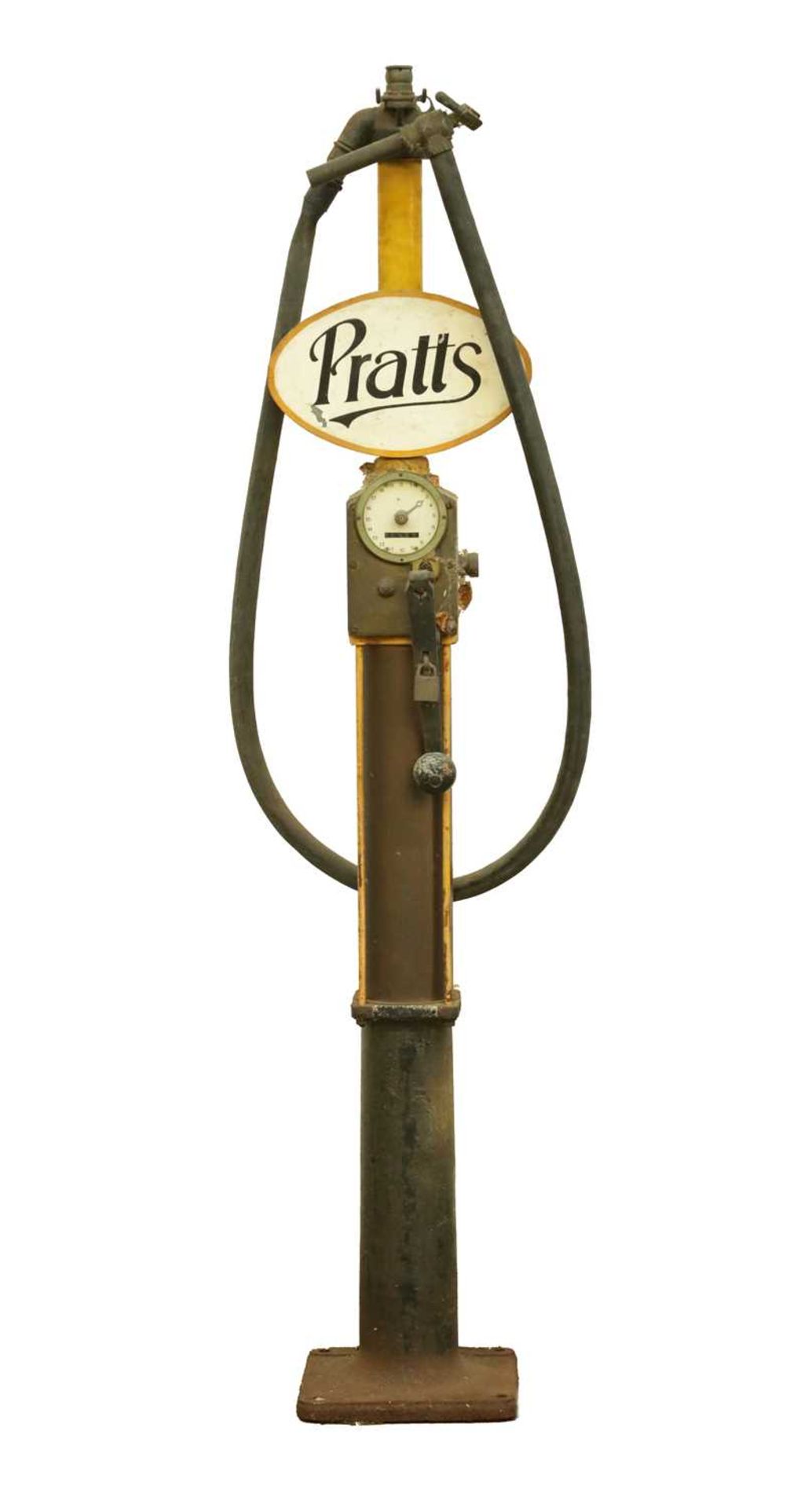 A VINTAGE 'PRATTS' HAND CRANKED PETROL PUMP