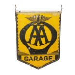 AN 'AA GARAGE' DOUBLE SIDED ENAMEL HANGING SIGN BY 'FRANCO SIGNS'