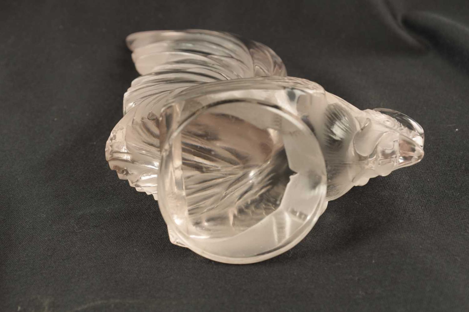 A RENE LALIQUE 'COQ NAIN' CLEAR GLASS AND FROSTED CAR MASCOT - Image 9 of 10