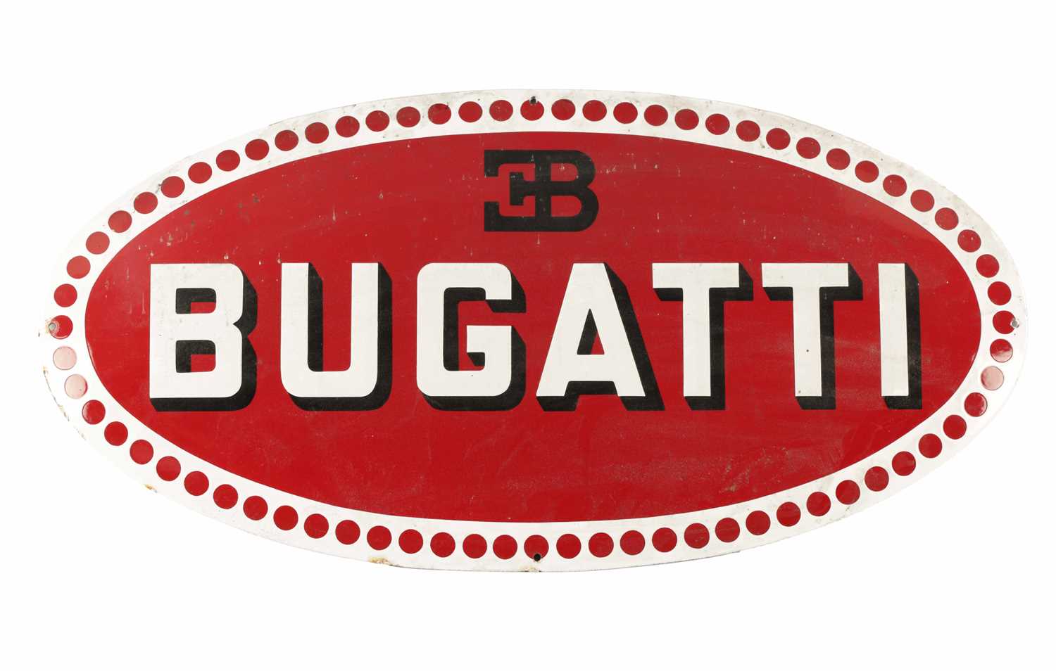 AN OVAL ENAMEL BUGATTI GARAGE SIGN