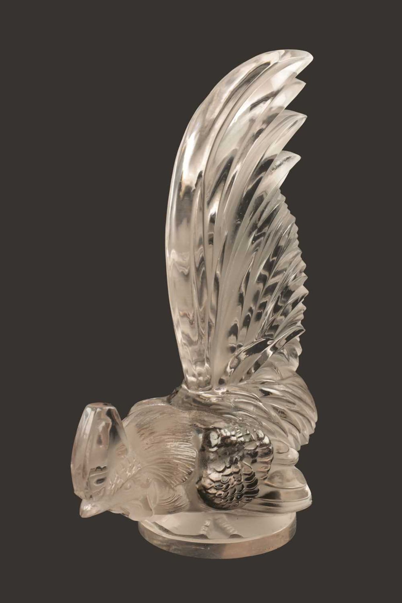 A RENE LALIQUE 'COQ NAIN' CLEAR GLASS AND FROSTED CAR MASCOT