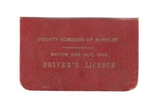 AN ORIGINAL 1924 COUNTY BOROUGH OF BURNLEY DRIVING LICENSE