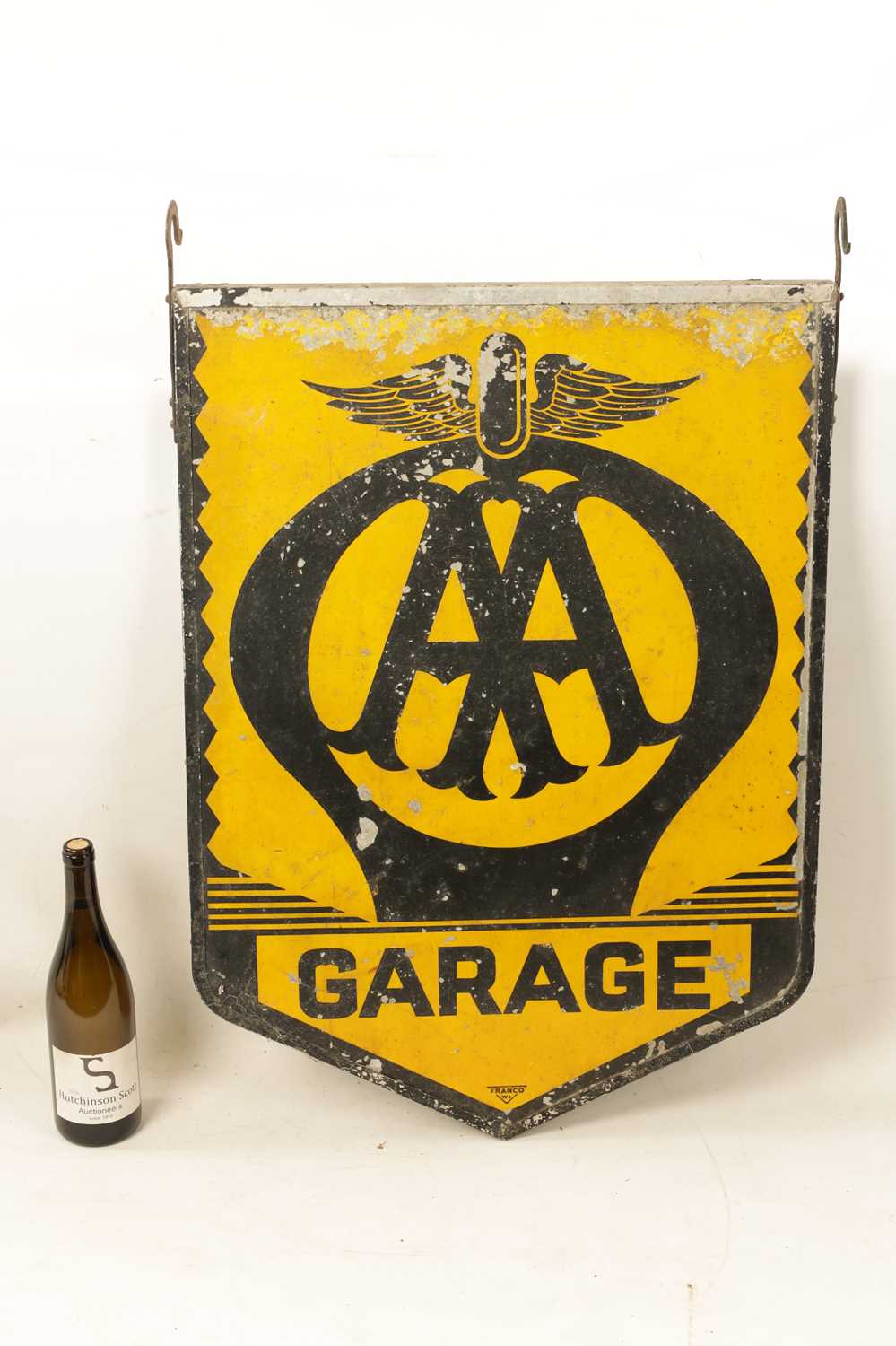 AN 'AA GARAGE' DOUBLE SIDED ENAMEL HANGING SIGN BY 'FRANCO SIGNS' - Image 2 of 7