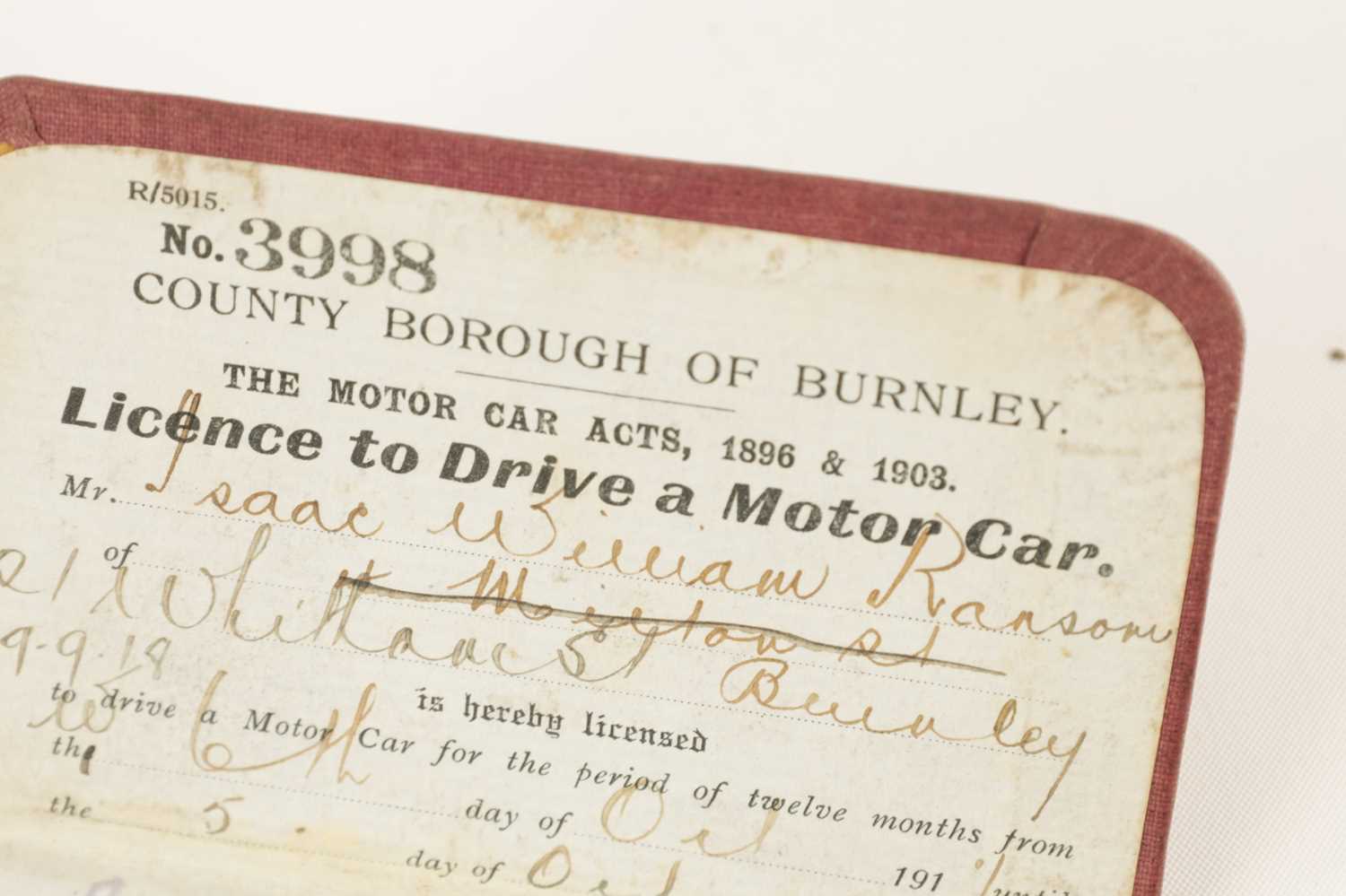 AN ORIGINAL 1909 COUNTY BOROUGH OF BURNLEY DRIVING LICENSE - Image 4 of 5