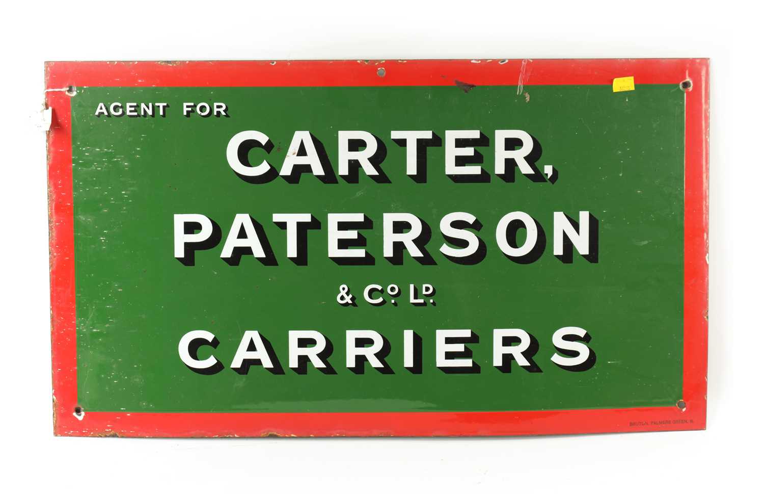 A VINTAGE CARTER PATTERSON & CO. LD. CARRIERS RECTANGULAR ENAMEL SIGN