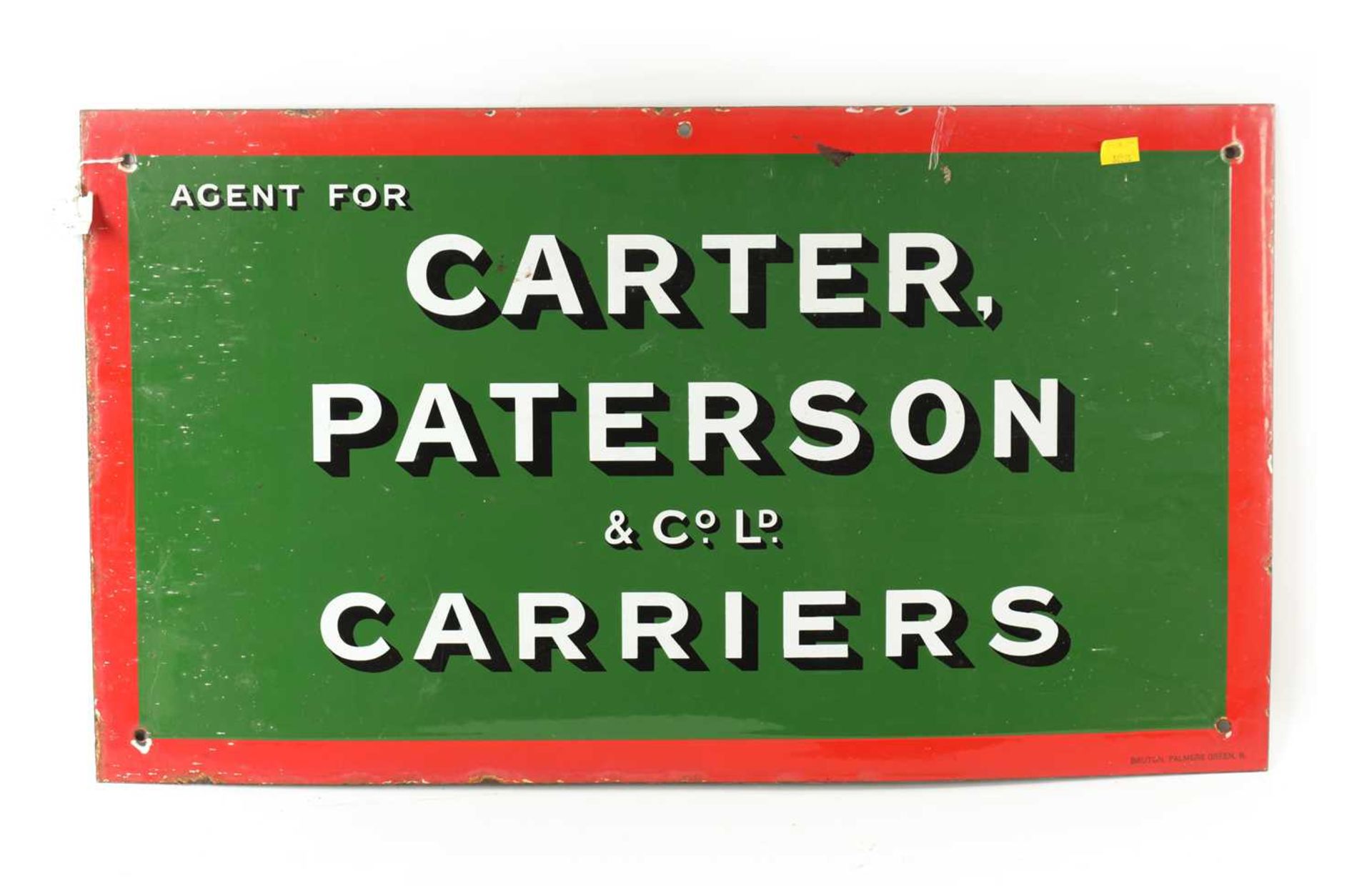 A VINTAGE CARTER PATTERSON & CO. LD. CARRIERS RECTANGULAR ENAMEL SIGN