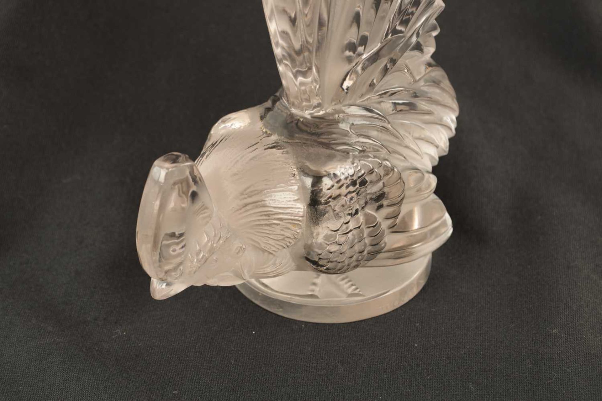 A RENE LALIQUE 'COQ NAIN' CLEAR GLASS AND FROSTED CAR MASCOT - Image 3 of 10