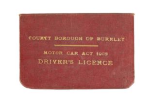 AN ORIGINAL 1915 COUNTY BOROUGH OF BURNLEY DRIVING LICENSE