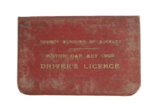 AN ORIGINAL 1916 COUNTY BOROUGH OF BURNLEY DRIVING LICENSE