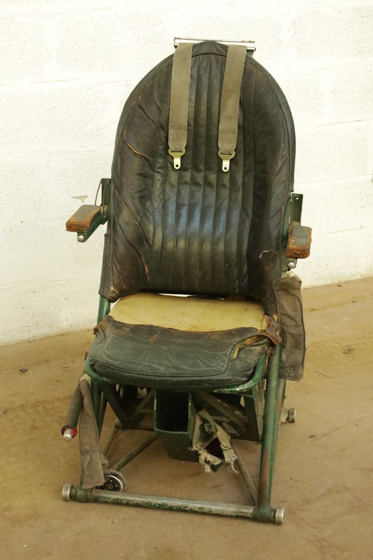 AN EARLY AIRCRAFT LEATHER UPHOLSTERED PILOTS SEAT - Image 7 of 7