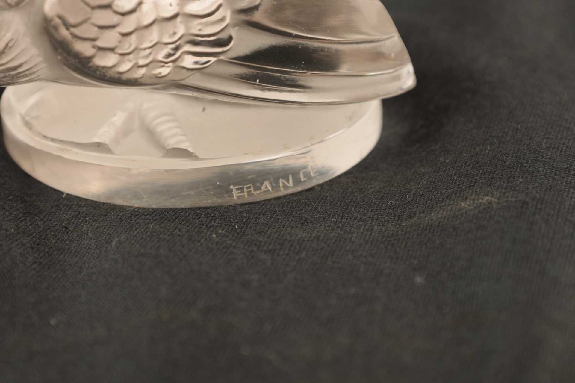 A RENE LALIQUE 'COQ NAIN' CLEAR GLASS AND FROSTED CAR MASCOT - Image 7 of 10