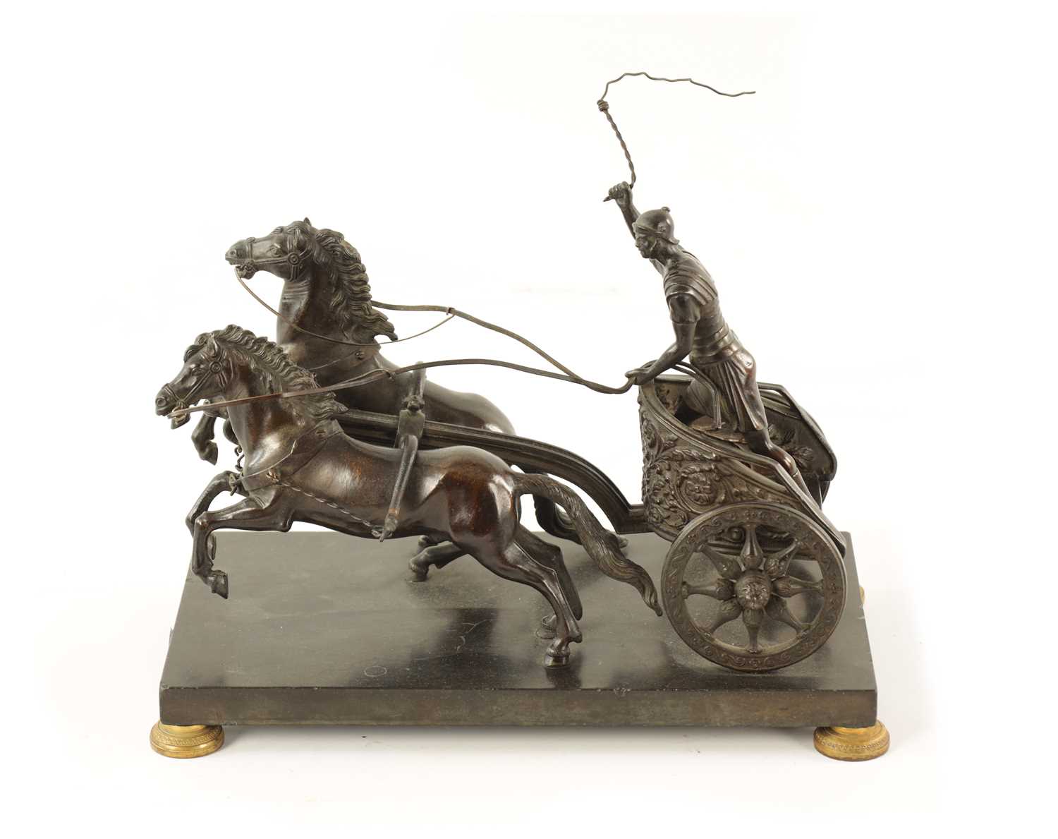 A 19TH CENTURY FRENCH CHARIOT BRONZE FIGURE GROUP