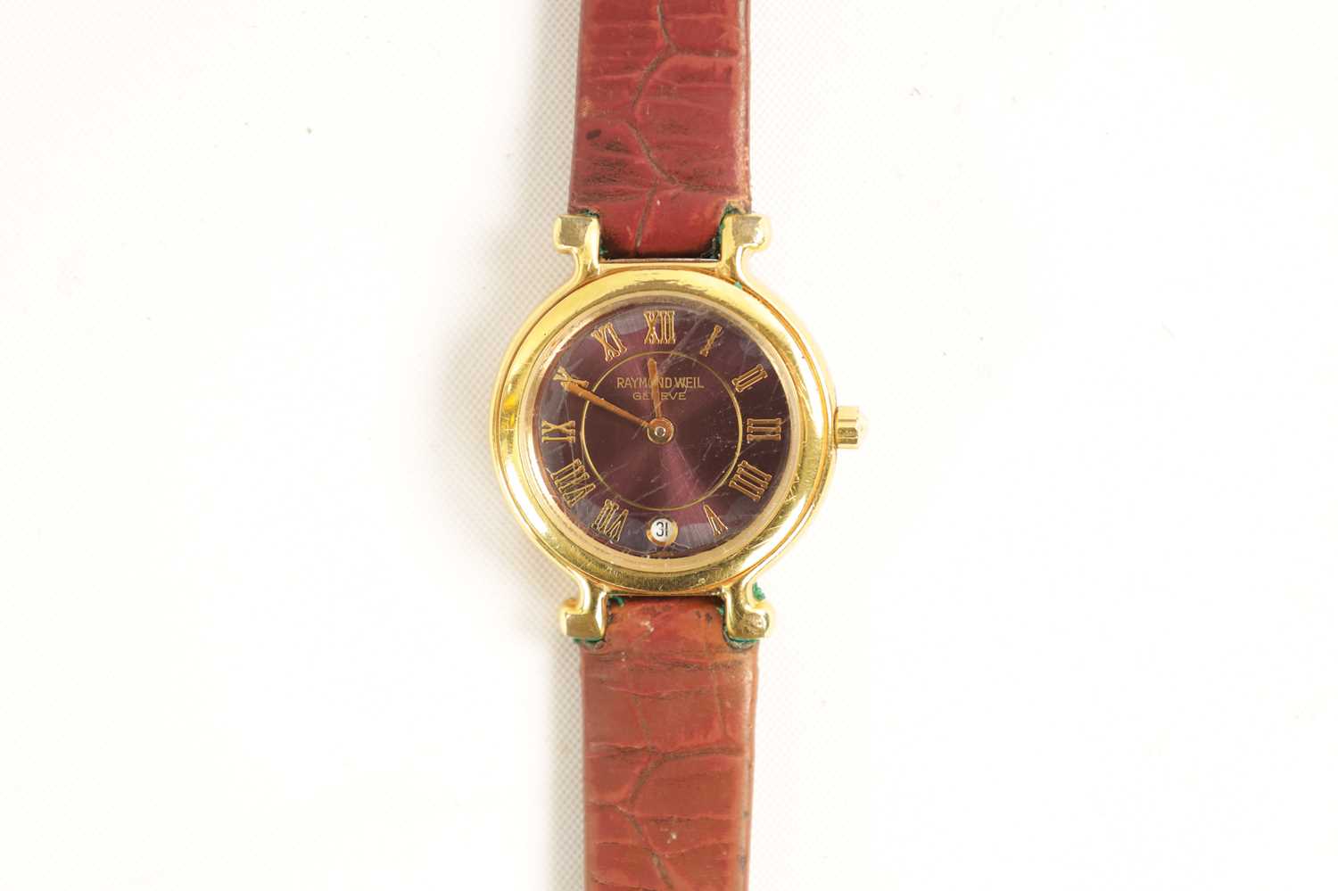 A RAYMOND WEIL 18CT GOLDPLATED LADIES WATCH PURPLE DIAL MODEL 9936 - Image 2 of 9