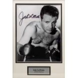 Jake LaMotta signed Photographic print framed and mounted. 40 x 30cm total size. with COA to reverse