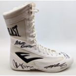 White Everlast boxing boot, Boxing Hall of Famers multi signed boot to include Marvin Hagler,
