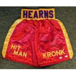 Kronk Red & Yellow, "Thomas Hearns", Hitman, Signed Boxing Shorts Certificate of Authenticity -
