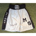 Everlast White & Black boxing trunks, Signed by Michael Spinks with Certificate of Authenticity