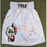 White Title Boxing, Marvellous Marven Hagler, signed boxing shorts Certificate of Authenticity -