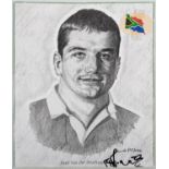 South African rugby union player, Signed Joost Van Der Westhuizen pencil drawing by David P Glass