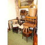 Collection of assorted Small Furniture to include Peg jointed stool, Drop leaf table, Carved